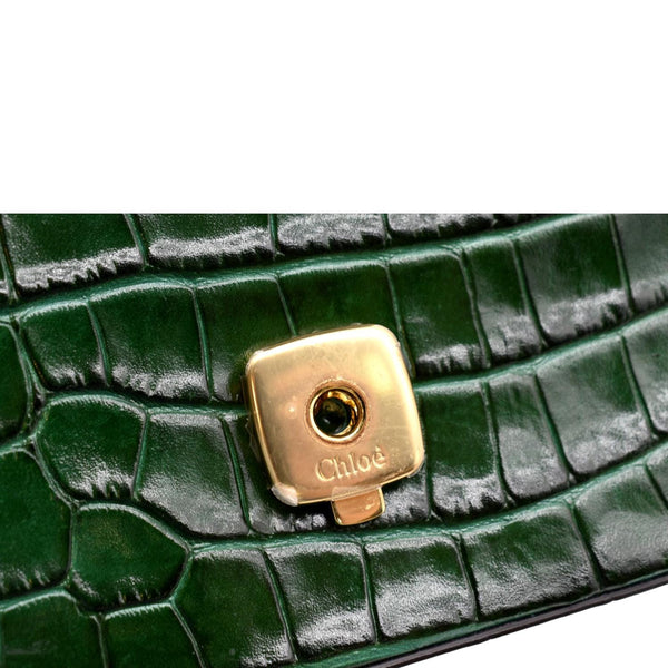 CHLOE Mini C Flap Double Carry Embossed Leather Crossbody Bag Green