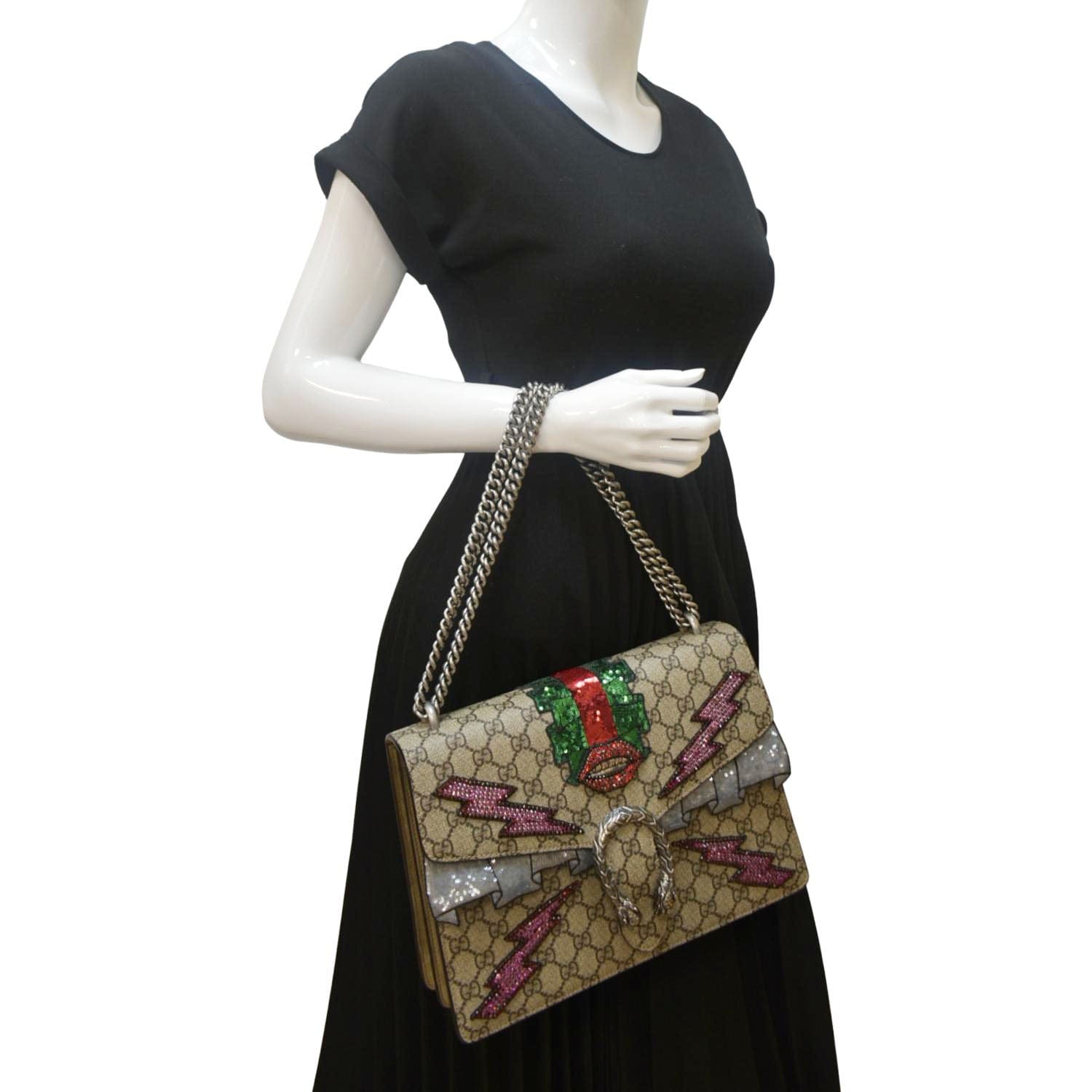 GUCCI Dionysus Medium GG Supreme Embroidered Shoulder Bag 400235 Beige