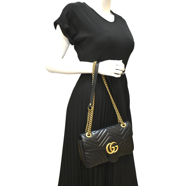 GUCCI GG Marmont Small Matelasse Leather Crossbody Bag Black 443497