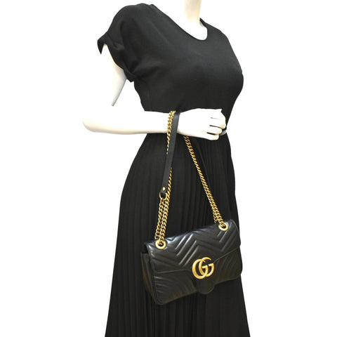 GUCCI GG Marmont Small Matelasse Leather Crossbody Bag Black 443497