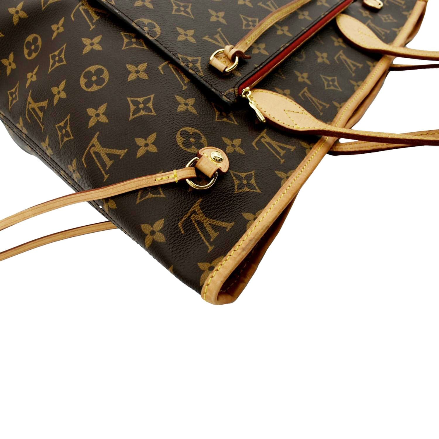 LOUIS VUITTON Neverfull MM Monogram Canvas Tote Bag Brown/Red