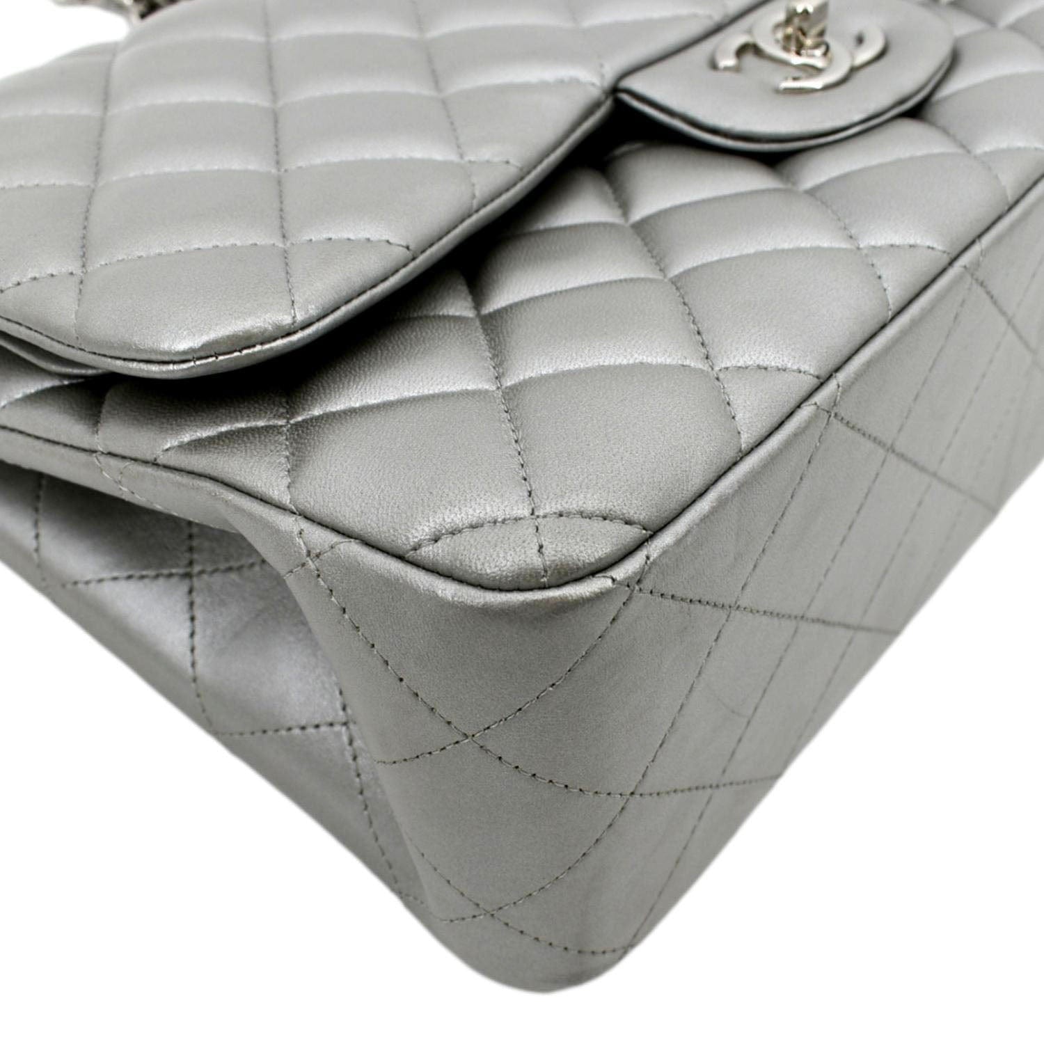 Chanel Metallic Silver Quilted Lambskin New Classic Double Flap