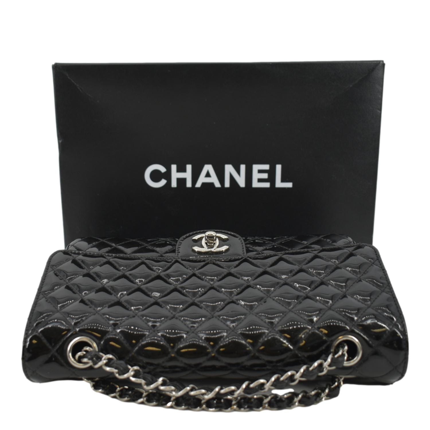 Chanel Vintage 1997 Name Plate Black Patent Leather Top Handle Bag – House  of Carver