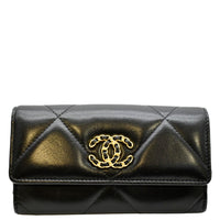 CHANEL 19 Quilted Leather Long Flap Wallet Black