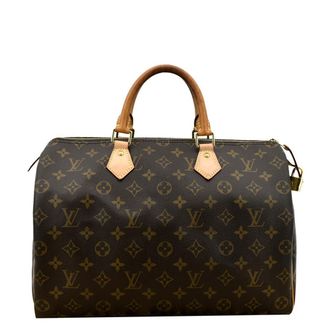 LOUIS VUITTON Speedy 35 Monogram Canvas Satchel Bag Brown