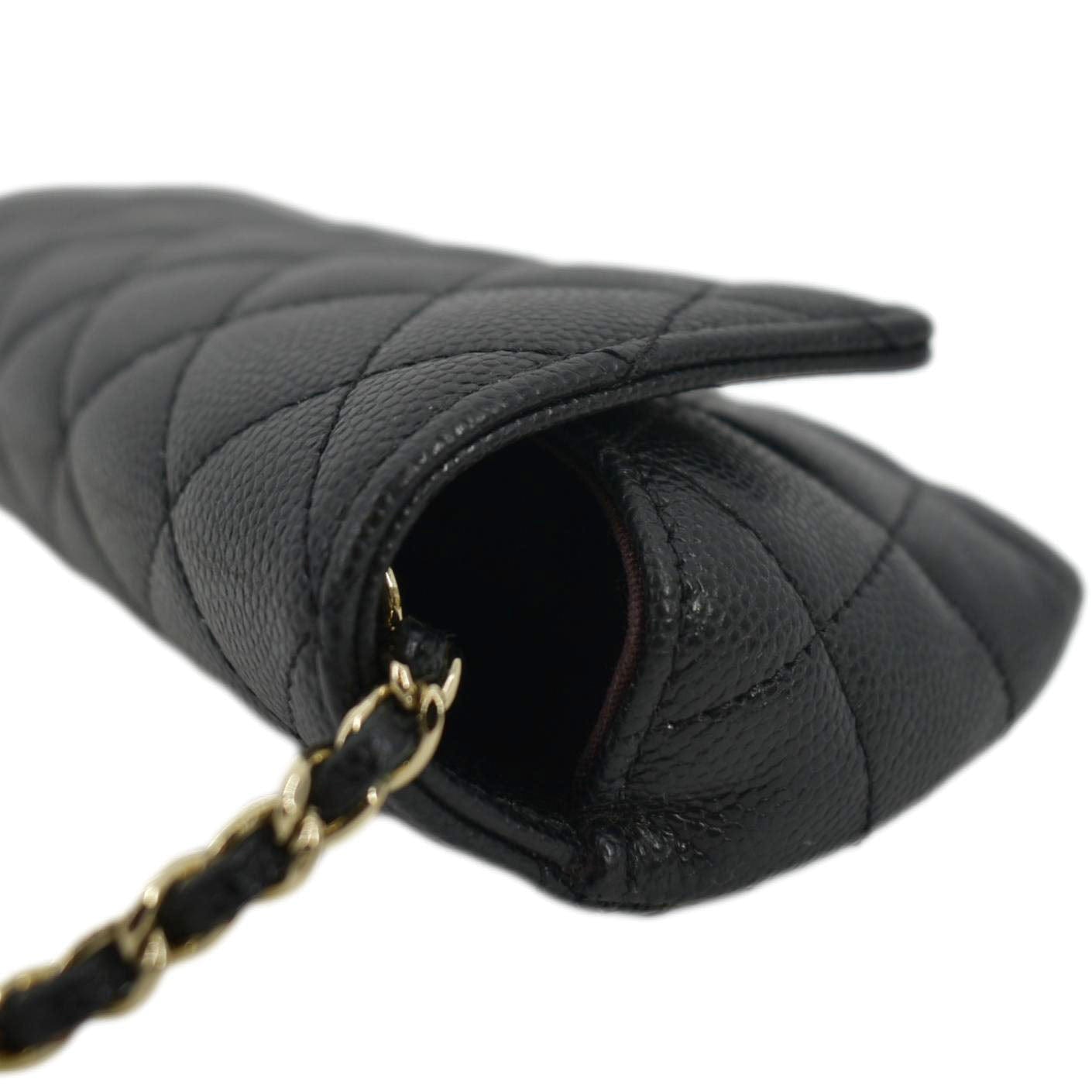 CHANEL Quilted Caviar Leather Chain Crossbody Glasses Case Bag Black