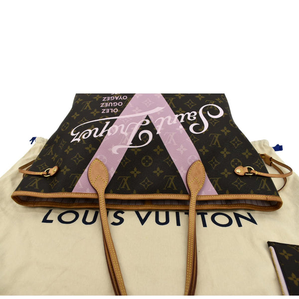 LOUIS VUITTON Neverfull Saint Tropez Monogram Canvas Tote Bag Rose Ballerine