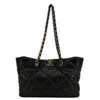 CHANEL 19 East West Quilted Leather Shopping Tote Bag Black