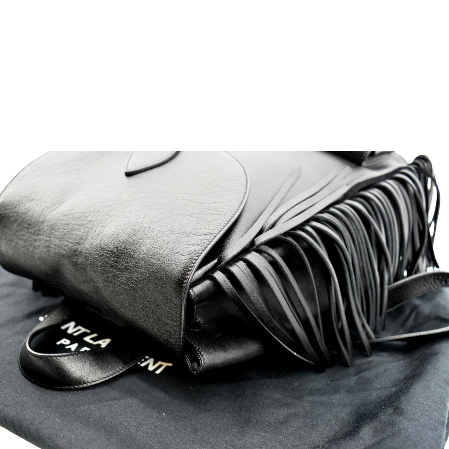 YVES SAINT LAURENT Fringe Calfskin Leather Backpack Bag Black YVES SAINT LAURENT Fringe Calfskin Leather Backpack Bag Black