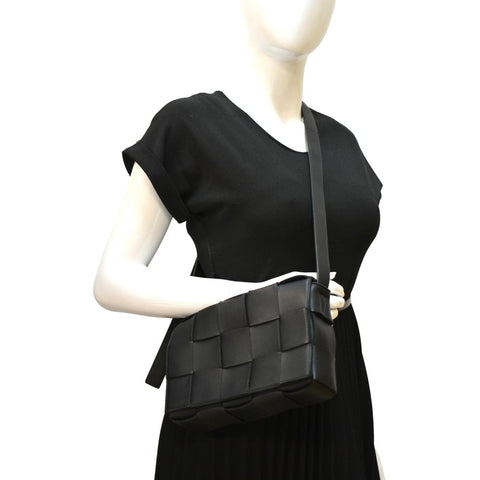 BOTTEGA VENETA Cassette Intreccio Leather Crossbody Bag Black
