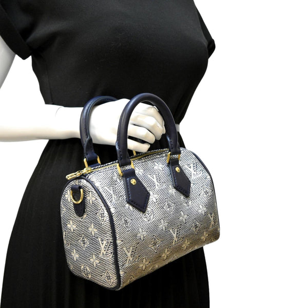 LOUIS VUITTON Speedy 20 Bandouliere Monogram Jacquard Canvas Satchel Bag Blue