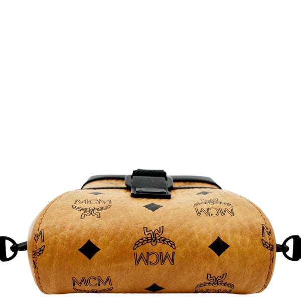 MCM Portuna Visetos Monogram Canvas Crossbody Bag in Cognac Color - Top