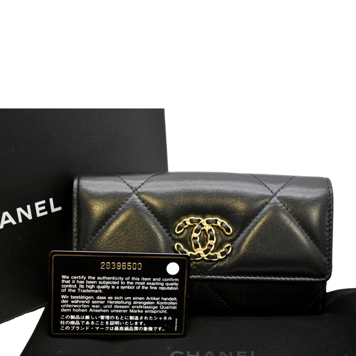 CHANEL Lambskin Quilted Chanel 19 Small Flap Wallet Black 599635