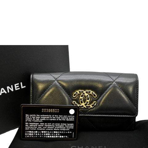 CHANEL 19 Quilted Leather Long Flap Wallet Black