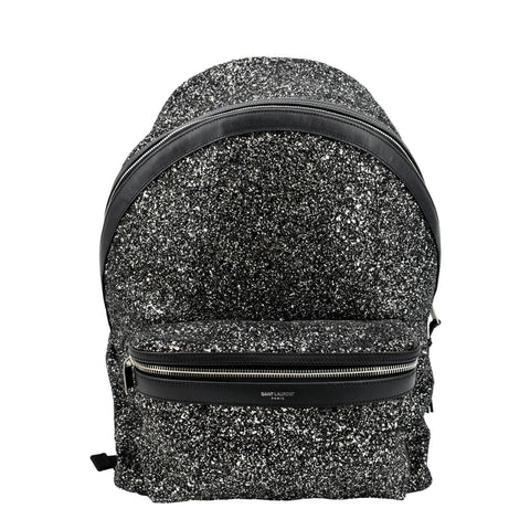 YVES SAINT LAURENT City Glitter Canvas Backpack Bag Black
