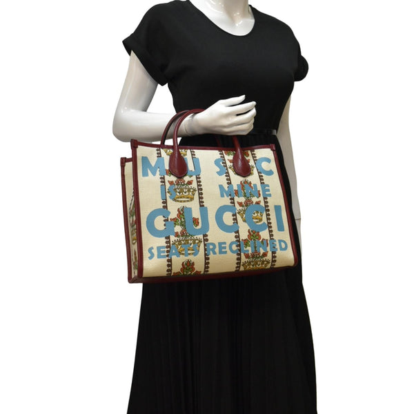 GUCCI 100 Centennial Music Small Jacquard Canvas Tote Bag Ivory 659983