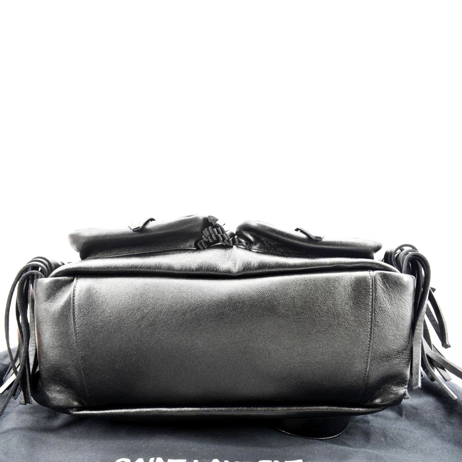 YVES SAINT LAURENT Fringe Calfskin Leather Backpack Bag Black YVES SAINT LAURENT Fringe Calfskin Leather Backpack Bag Black