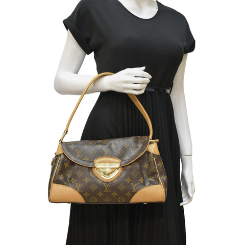 LOUIS VUITTON Beverly MM Monogram Canvas Satchel Bag Brown