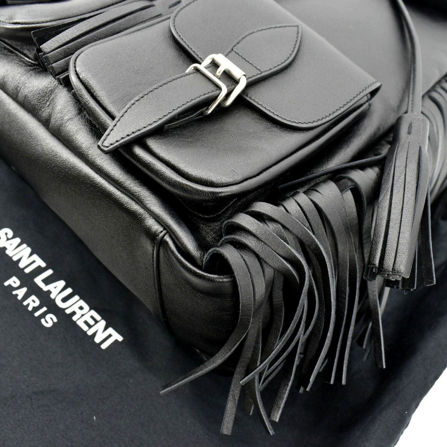 YVES SAINT LAURENT Fringe Calfskin Leather Backpack Bag Black YVES SAINT LAURENT Fringe Calfskin Leather Backpack Bag Black