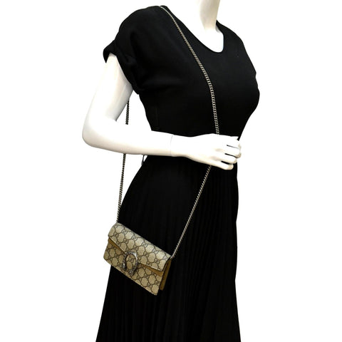 GUCCI Dionysus Super Mini GG Supreme Canvas Crossbody Bag Taupe 476432