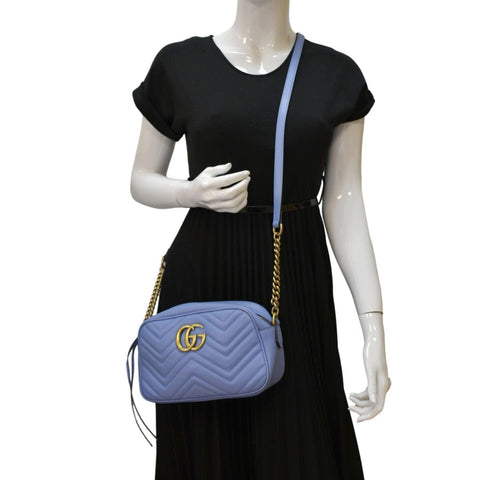 GUCCI GG Marmont Matelasse Leather Crossbody Bag Light Blue 447632