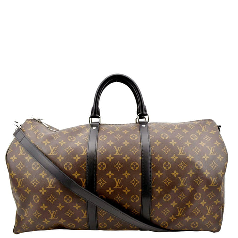 LOUIS VUITTON Keepall 55 Bandouliere Monogram Macassar Travel Bag Brown