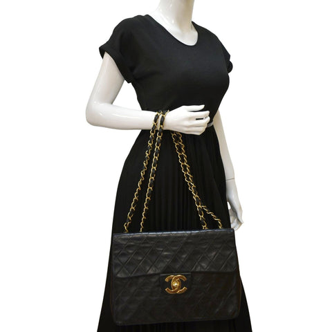 CHANEL Maxi Vintage Flap Quilted Leather Shoulder Bag Black