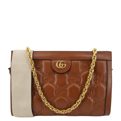 GUCCI Double G Small Matelasse Leather Shoulder Bag Brown 702200