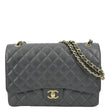 CHANEL Classic Maxi Flap Quilted Caviar Leather Shoulder Bag Black