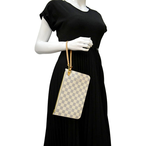 LOUIS VUITTON  Neverfull GM Damier Azur Pochette Wristlet Pouch White