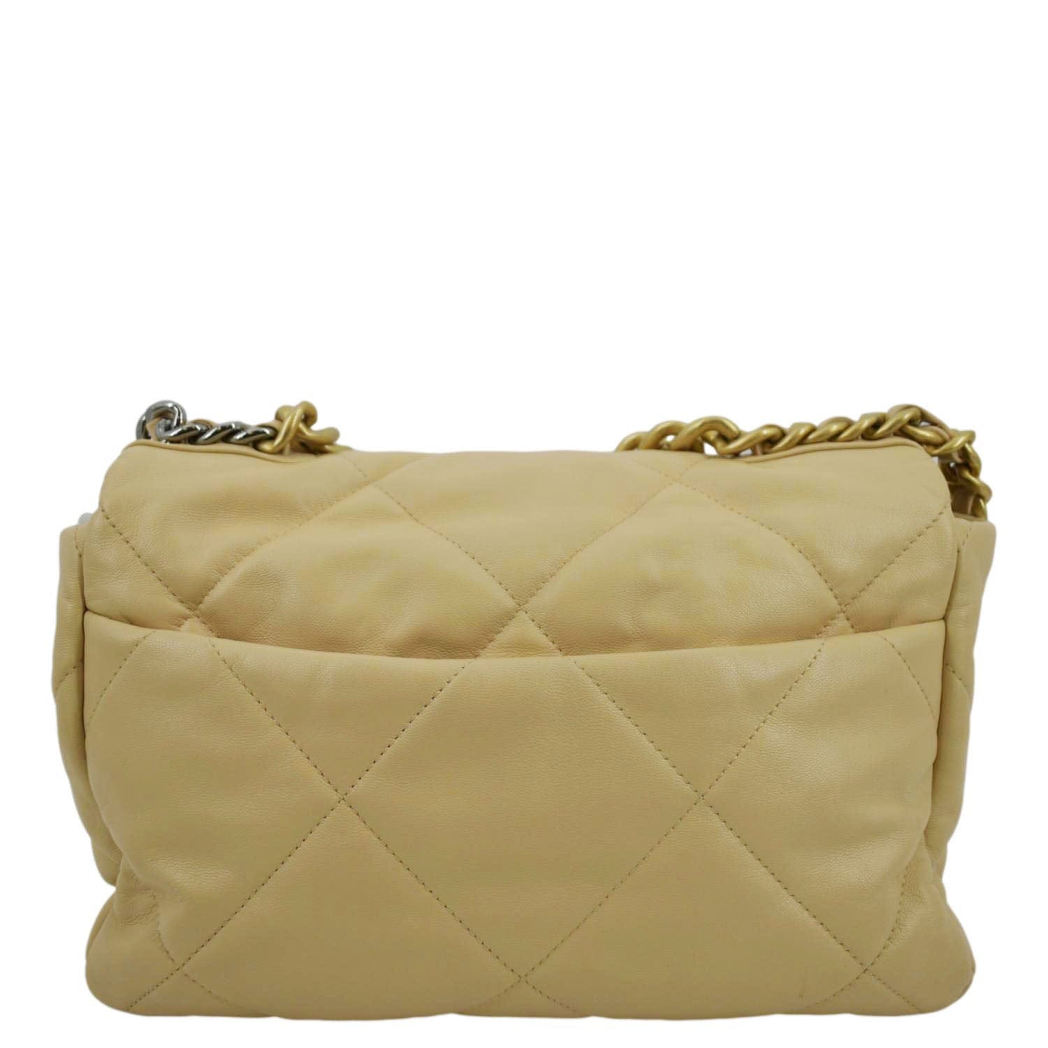 Chanel 19 Small Flap Quilted Lambskin Leather Shoulder Bag Beige