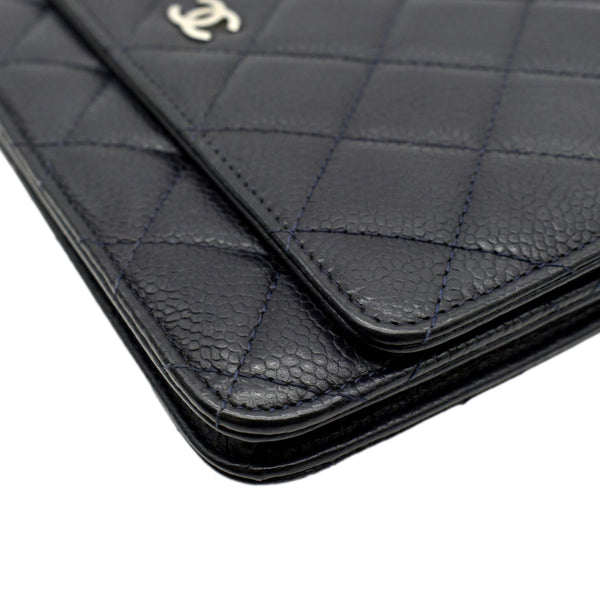 CHANEL WOC Quilted Caviar Leather Crossbody Wallet Navy Blue