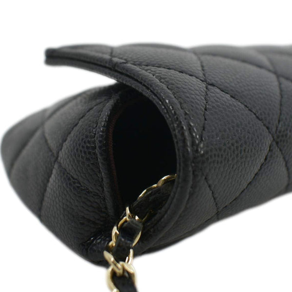 CHANEL Quilted Caviar Leather Chain Crossbody Glasses Case Bag Black