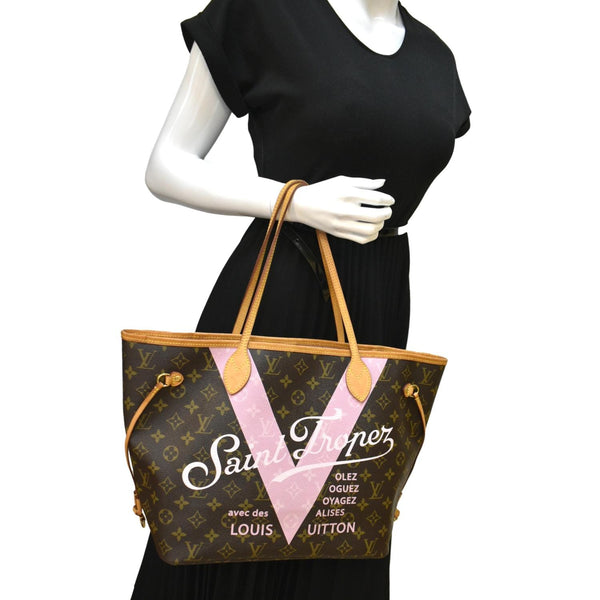 LOUIS VUITTON Neverfull Saint Tropez Monogram Canvas Tote Bag Rose Ballerine