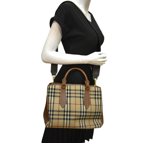 BURBERRY Medium Ballingdon House Check Canvas Crossbody Bag Beige