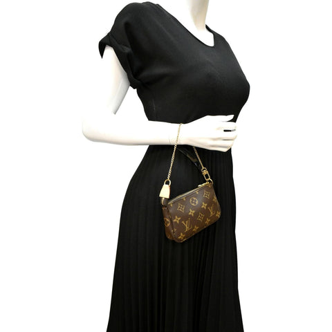 LOUIS VUITTON Mini Pochette Monogram Canvas Accessoires Pouch Brown