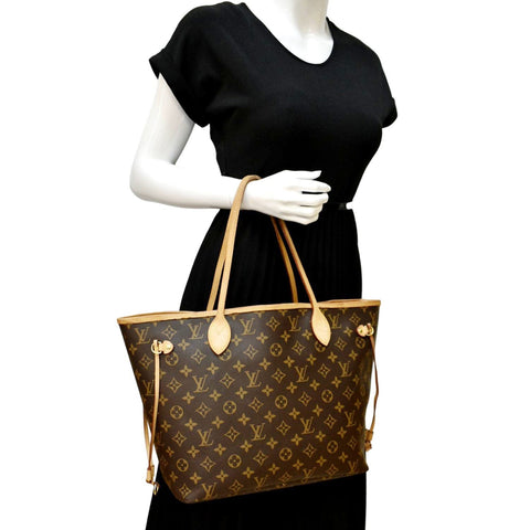 LOUIS VUITTON Neverfull MM Monogram Canvas Tote Bag Brown/Red