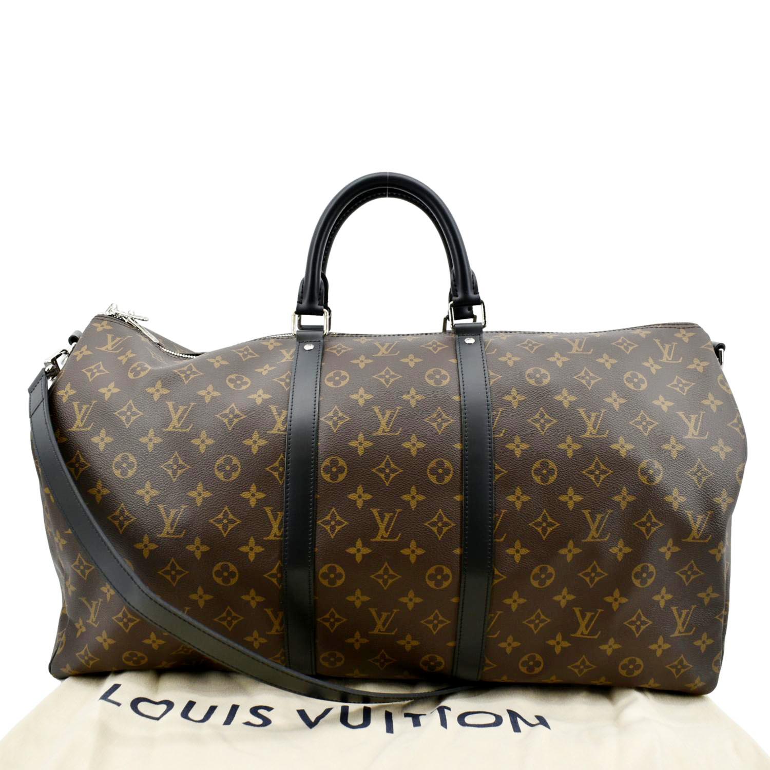 LOUIS VUITTON Keepall 55 Bandouliere Monogram Macassar Travel Bag Brow