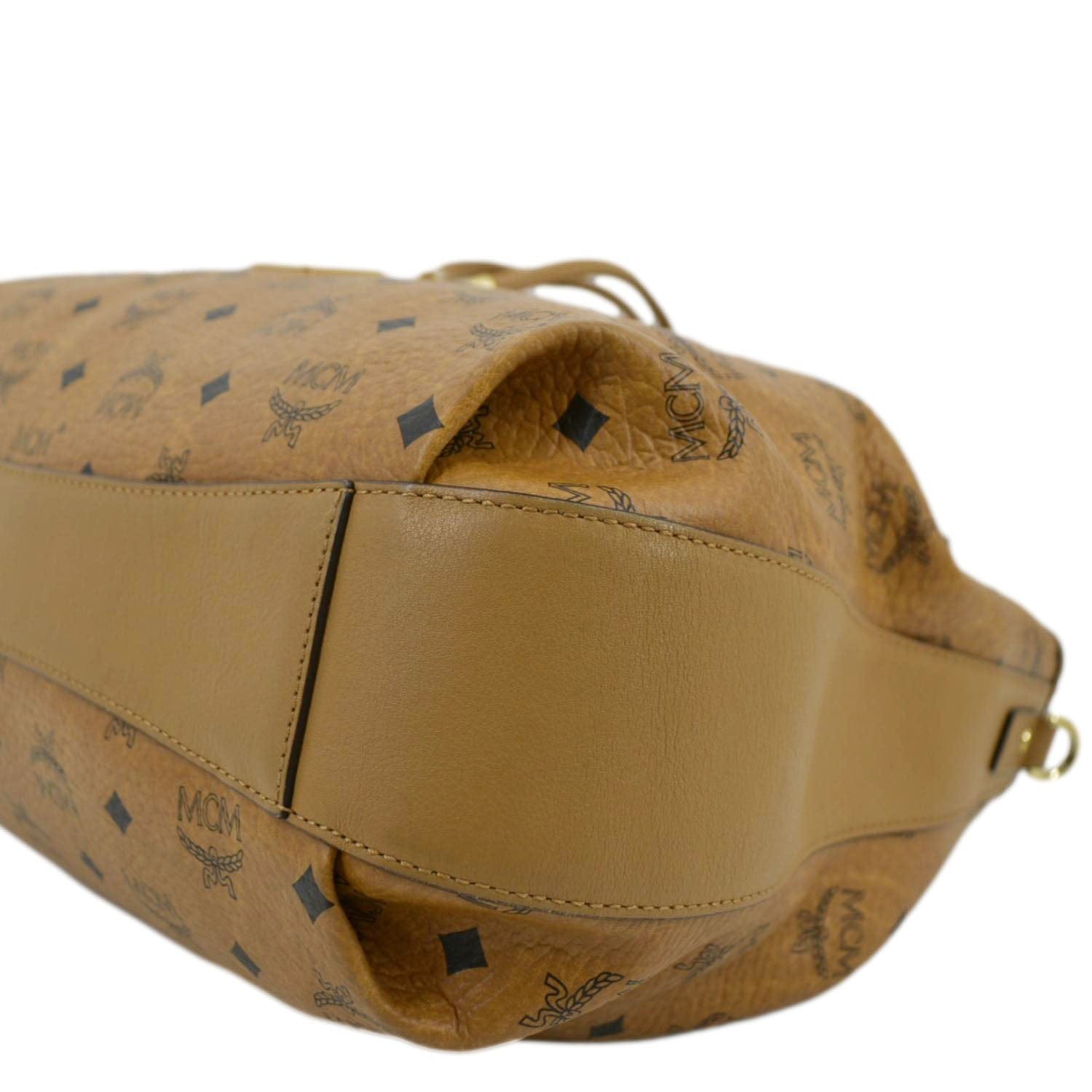 100% Authentic MCM Cognac Visetos Drawstrings Crossbody Bucket Bag + Dust  Bag