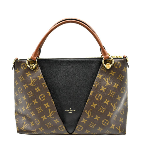 LOUIS VUITTON V TOTE MM Monogram Leather Hobo Bag Black