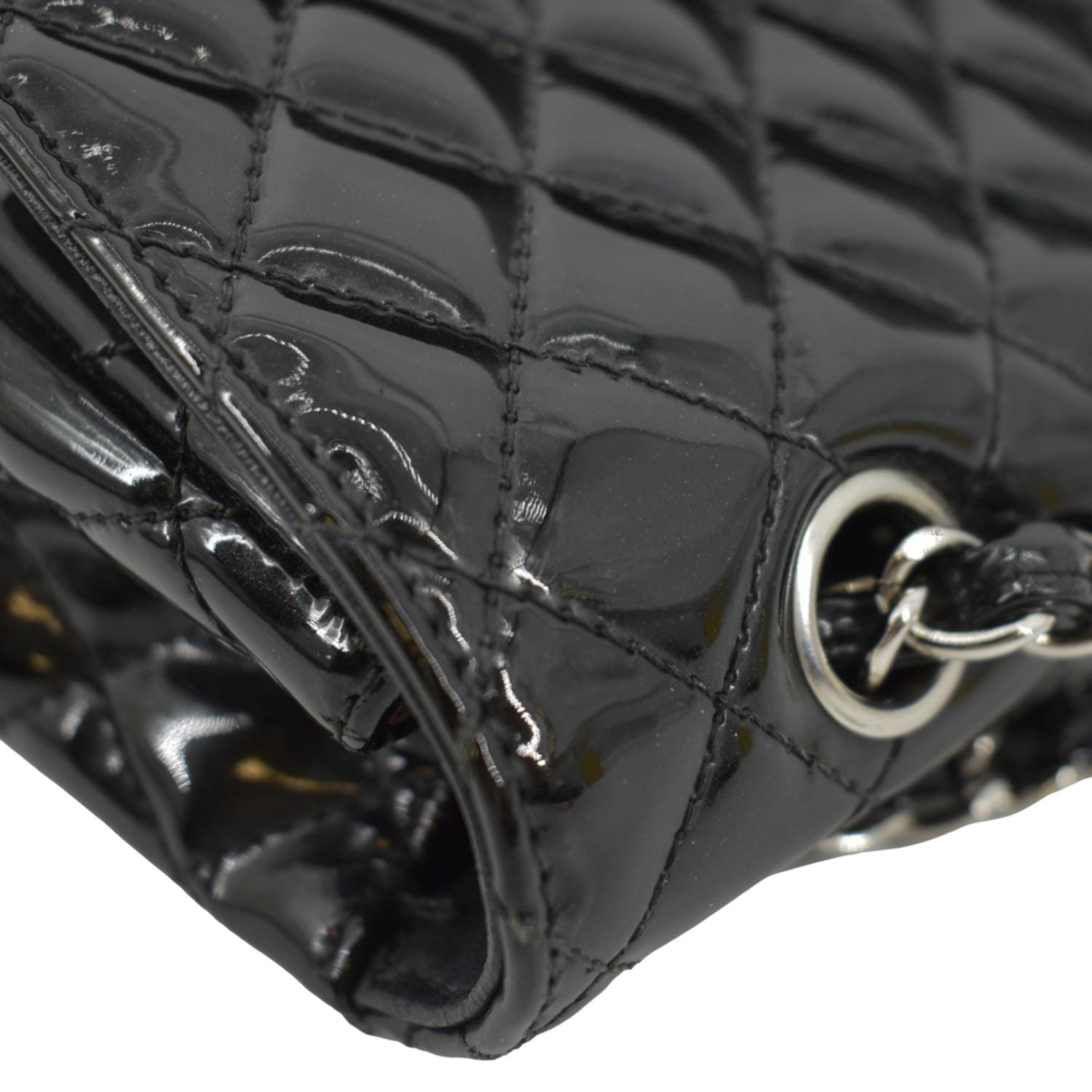 CHANEL Secret Label Flap Patent Leather Shoulder Bag Black