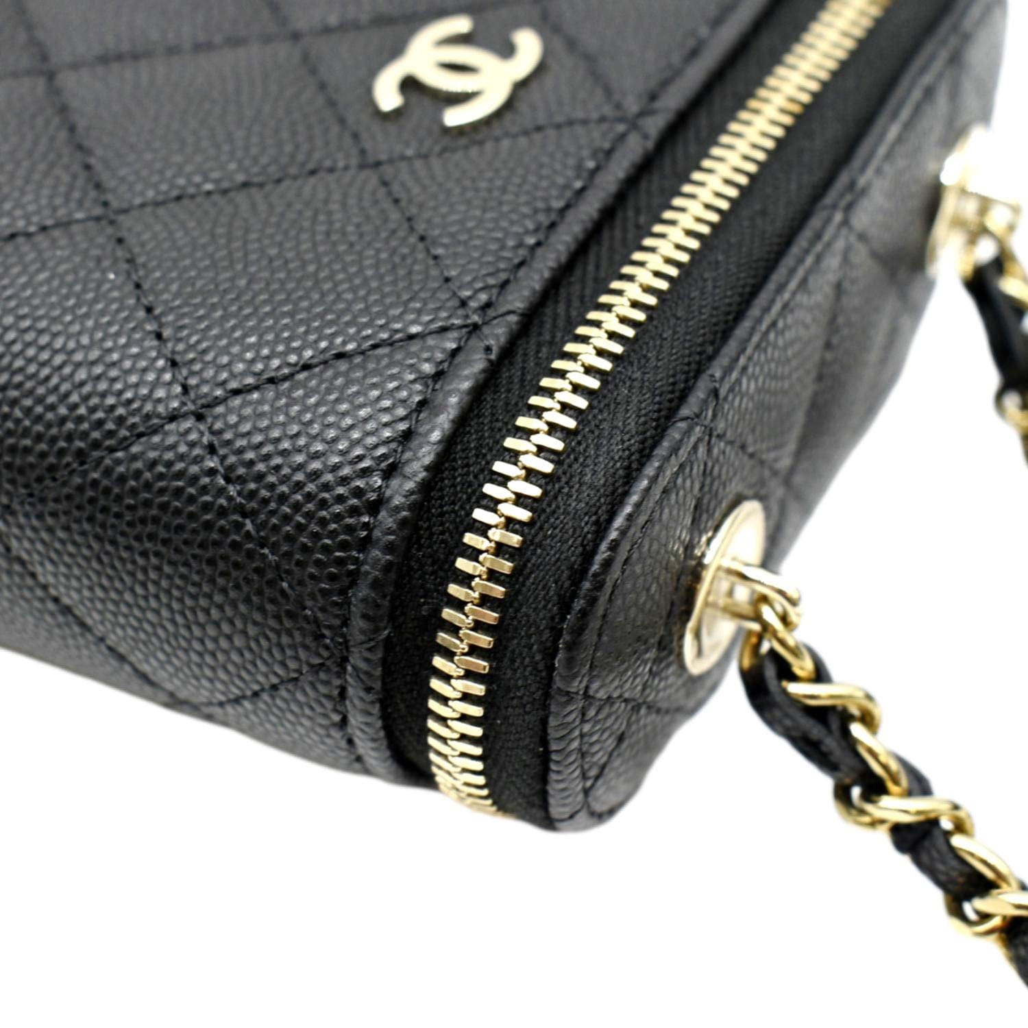 CHANEL Small Vertical Caviar Quilted Leather Chain Vanity Case Crossbo