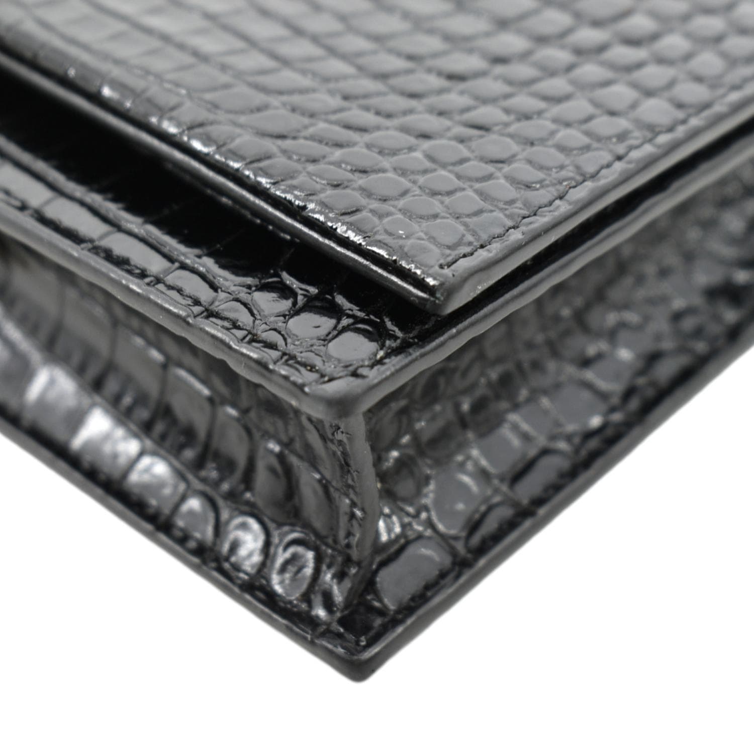 Yves Saint Laurent Black Croc Embossed Patent Leather Small