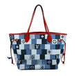 LOUIS VUITTON Neverfull MM Patchwork Monogram Denim Shoulder Bag Blue