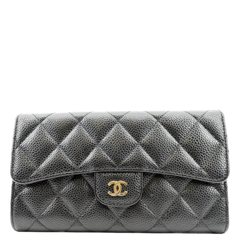 CHANEL Flap Quilted Caviar Wallet Black