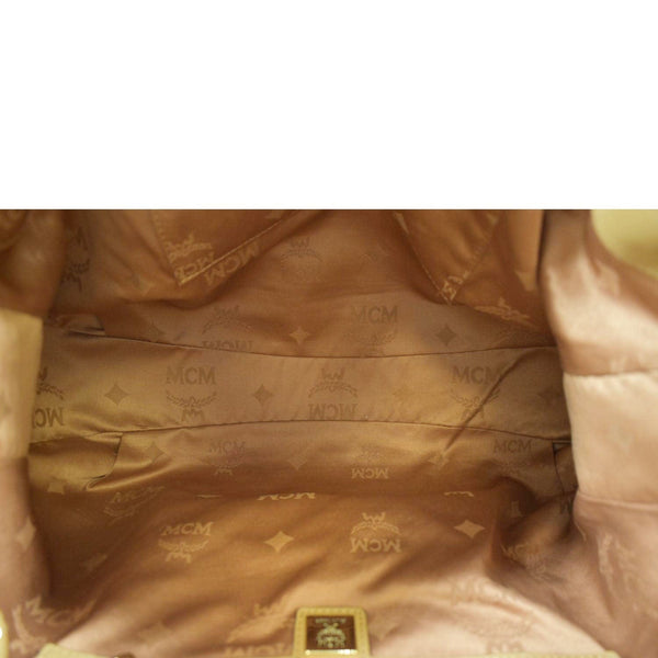 MCM Drawstring Visetos Monogram Print Tote Shoulder Bag Cognac