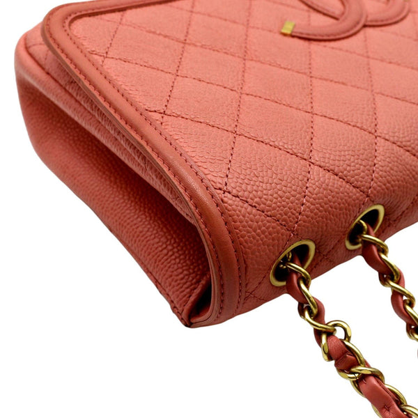 CHANEL CC Filigree Medium Flap Caviar Leather Crossbody Bag Pink