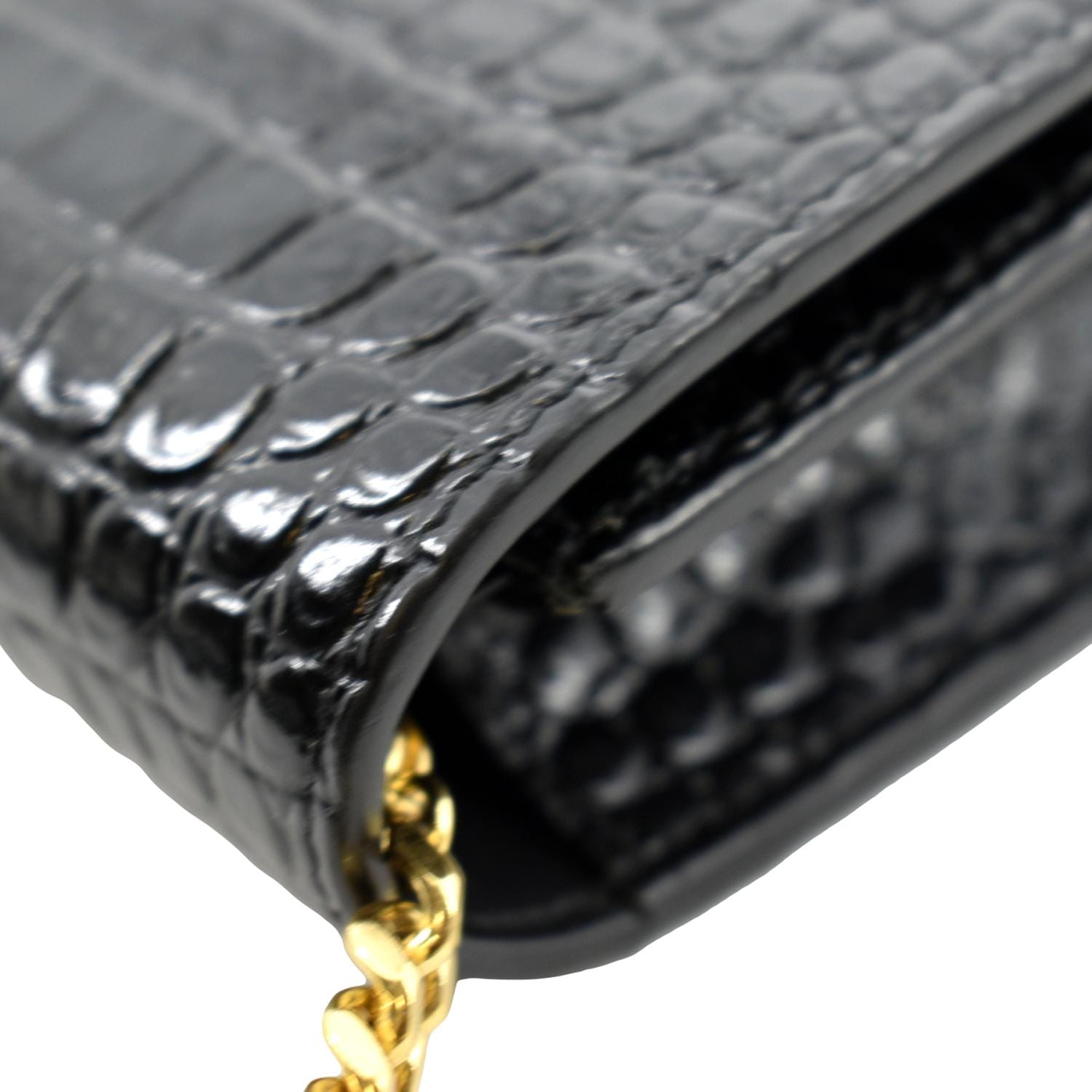 Saint Laurent Kate Small Croc-Embossed Chain Shoulder Bag