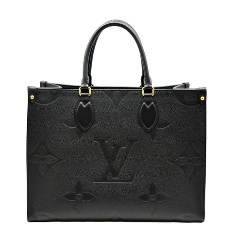 LOUIS VUITTON Onthego MM Giant Monogram Empreinte Leather Tote Bag Black