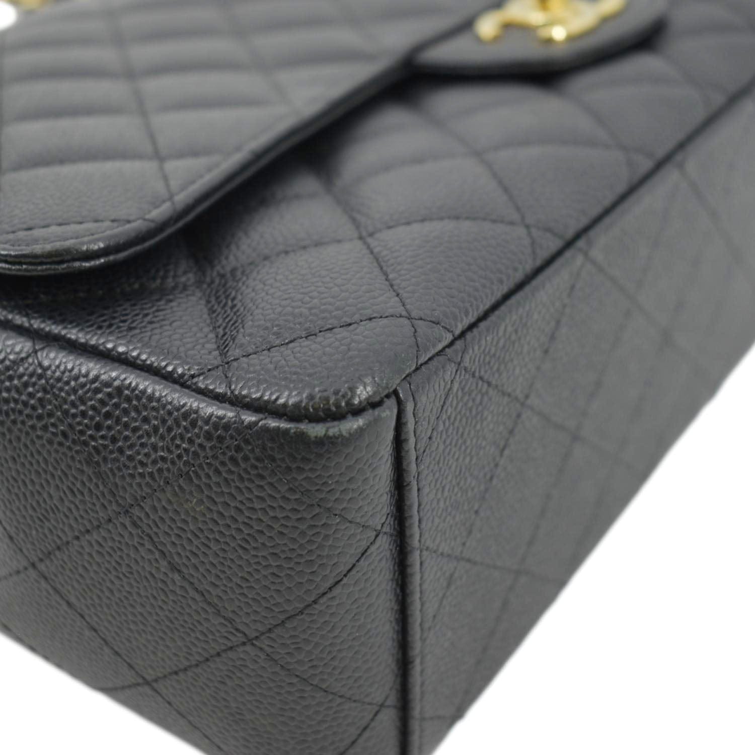 Buy CHANEL Black Caviar Quilted Jumbo Classic Flap LGHW